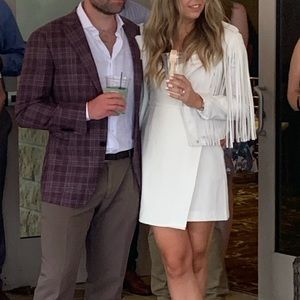 Blank NYC White Leather Jacket with Fringe